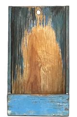 RM1627 19th century Pennsylvania wooden Scouring Box / Wall Box retaining its original blue paint featuring sloping sides with a hole in back for hanging purposes and great wear from use. The woods are pine and walnut with square head nail construction. Circa 1850s-1870s. Measurements: 7 &frac12;� wide x 3� deep x 13 &frac14;� tall / long.