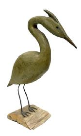 M232 Hand carved Heron Decoy � signed �C.H. Colby� of Maine with glass eyes and original surface, mounted on a great piece of sturdy driftwood. Circa 20th century. Evidence of a few glue repairs, otherwise in good condition. Nice display of American Folk Art. Approximate measurements: ~14 &frac14;� long x 3� wide x 16 &frac34;� tall overall. (Base measures ~4 &frac34;� wide x 5 &frac12;� deep x 1 &frac14;� tall) 
