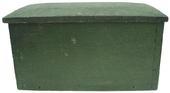 V458  19th century Pennsylvania  Document Box, with  dovetailed case, with a very unusual sided beveled lid, early old green over the original red   7 1/2" deep x 13 1/2" long x 7 1/4" tall