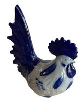 M113B Stoneware Pottery Rooster - with cobalt blue accents � signed Eldreth and dated 2000 on bottom. Tiny chip to top. Approximate measurements: 6 &frac12;� long x ~3 &frac12;� wide x ~7 &frac14;� tall.     