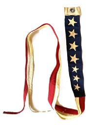 RM1639 Seven Star Ship�s Commissioning Pennant � flown on the masthead � or on the bows of captain�s gigs - of a commissioned U.S. Navy Ship Pennant. Constructed of wool bunting with a single metal grommet and features seven graduated white fabric stars on each side, appliqued to a blue background that is adjoined to single red and white longitudinal stripes with swallow tail ends (1917-1945). Historically, these long, narrow pennants were hoisted on the day a ship was commissioned to mark its official entry into active Navy service � becoming a �United States Ship (USS)� � and used as a visual signal to distinguish warships from merchant vessels. Pennant tapers from 2 3/8� wide to tips of the tails that are &frac14;� wide.  Overall length is 48� long. 
