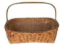 M80 Late 19th century New England hand woven splint Gathering Basket with notched, steamed and bent handle Measurements: 12� x 11 &frac14;� x 3 &frac12;� � 4� tall sides x ~8 &frac34;� all including handle. 