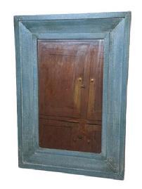 G116 19th century ogee wood framed Looking Glass with the original old blue paint in great condition. Circa 1850. Overall Measurements are 19 &frac12;� wide x 1� thick x 27 &frac12;� tall. Frame is 4� wide.