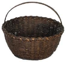 L91 Eastern Shore, Maryland Basket featuring its natural surface with a double wrapped rim and a steamed and bent handle that is woven into the basket.  Nice, tight weave, with an interior bumped up bottom to help with weight distribution. Measurements: The opening is 10� x 10 &frac14;� across top opening. Sides are 4 &frac12;� tall. Overall height at handle is approximately 8 &frac12;� tall. 