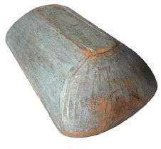 **SOLD** L139 Fantastic 19th Century New England hand hewn wooden Trencher retaining its beautiful original slate blue paint. The exceptional hand-hewn surface shows great wear while the inside of the trencher bears natural patina surface with evidence of chop/slice marks from years of use. Very sturdy trencher.  Measurements: 20 &frac14;� long x 11 &frac14;� wide x 4� � 4 &frac12;� tall (depending on where measured). 