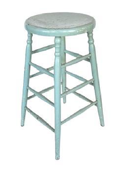 **SOLD** L17 19th century Pennsylvania tall stool with the old pale blue paint over the original oyster white paint boasting a thick round top and great play to the turned legs supported by triple stretchers on each side. Circa 1860s-1890s. Very sturdy. Measurements: top is 14 &frac14;� diameter. Bottom of legs flare out to 16 &frac14;� - 17" apart. Overall height is 28� tall. 