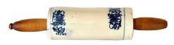 L170 Hand painted salt glazed Blue Onion Porcelain Rolling Pin with wooden handles. Measurements: ~15 &frac14;� long including handles x 3� diameter.   