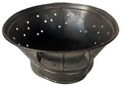 K1814 19th century tinned sheet iron colander with hand pierced holes and applied handles. All edges are nicely rolled and all solder joints are secure. Found in Pennsylvania. Circa 1840s-1860s. Measurements: 9� diameter x 4� tall.   