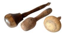 K1700A  Group of 3 early wooden sock darners.  One is marked �Germany� on the top. Measurements: 4 &frac12;� long, 7� long and 9 &frac12;� long.  