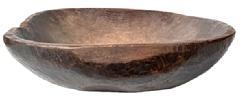 L140 Very unique late 18th century New England squared wooden Chopping Bowl bearing scant remnants of its original black painted surface.  Very thick, chunky hand-hewn style with hewn handles and hand-hewn recessed base and a deliberately notched spot along one side. Carved from a single piece of wood. Exceptional wear and patina that only comes from years of excessive use! Approximate measurements:17 &frac14; x 16 &frac12;� across top opening x 4 &frac12;�- 4 &frac34;� tall � depending on where measured. 