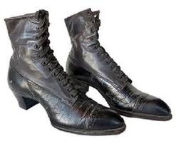K1878 Pair of 19th century women�s black leather lace up boots. Interior label of the right boot reads �LaFrance�. Size unknown. Good condition. Approximately 9 &frac12;� long x 3� at widest point x 7� tall.   