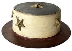 **SOLD** L62 Folk Art handmade wooden Uncle Sam Hat bearing original red, white and blue painted surface with applied hand carved, gold painted wooden stars. Great piece of early Americana. Unsigned. Measurements: 12 &frac14;� bottom diameter x 8� top diameter x 4 &frac14;� tall. 