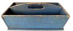 H964  Cutlery tray / knife box with curved center divider featuring an oval cutout for carrying purposes. Slightly canted sides. Very dry surface with wear indicative of use.  
