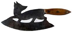 **SOLD** M106 19th century Figural Fox Food Chopper / Cleaver with steel blade and wooden handle secured with steel and brass rivets. Circa 1880s-1900. 