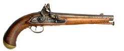 **SOLD** RM1634 1783 Flintlock Pistol - with working action and original wooden ramrod with brass cap. Marked �RBI 3� on top - which stands for "Round Ball Indicator 3" (with the 3 being the caliber size of the ball). Solid wooden stock with brass accents. Overall length is ~15 1/4" long.