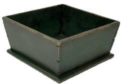 M176 Mid-19th century Pennsylvania Apple Box in old green painted surface, featuring nicely canted sides with square head nail construction. Very sturdy. Measurements: Top opening is 9 5/8� square. Sides are 4 &frac34;� tall. 