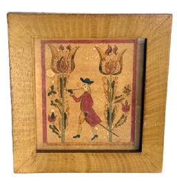 M69 Pennsylvania German Fraktur Watercolor signed and dated Kathy Hendrix 1987 in lower right corner. The paint decorated frame is signed on back  �made by C.Cox 1989�. Framed measurements: 9 &frac34;� wide x 5/8� thick x 10 3/8� tall.  