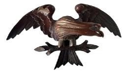 M100 Great Folk Art 19th century hand carved 3-dimensional Eagle on a branch with original surface.  The carving includes details such as defined eyes, beak, mouth, multiple styles of feathers, and even has bark details on the branch. Solid wood. Circa 1860s-1880s. Approximate measurements: 16 &frac14;� wide x 4 &frac14;� deep x 9� tall.  
