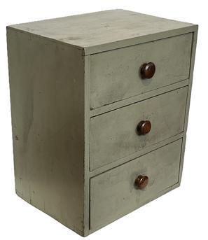 K1541 Early 19th century New England set of three drawers bearing original gray painted surface. Dovetailed drawers and dovetailed case construction. Very sturdy. Circa 1840s-1850s. Measurements: 20� wide x 14 &frac34;� deep x 24 &frac12;� tall.  