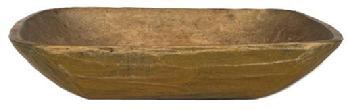 L150 19th Century New England Trencher with mustard paint. Wonderful hand-hewn surface. The inside of the trencher bears natural patina surface with evidence of chop marks. An as-found �make-do� repair is evident in the bottom center of the trencher. Trencher is hewn from one solid piece of wood. Measurements: 17 &frac12;� long x 11� wide x ~3 &frac34;� tall.  