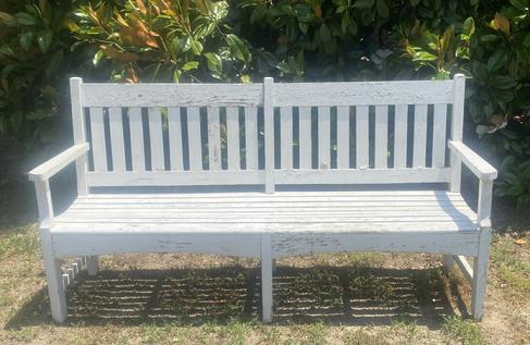 M210 Early 20th century Garden Bench - well constructed, very sturdy, in the old white paint, with a slat back and seat. This Bench was made to be used outdoors, could be used indoors. Overall Measurements: 72 &frac14;� wide x 23� deep x 37 &frac12;� tall in the center of the back.  The seat is 19� deep x 17� tall. 