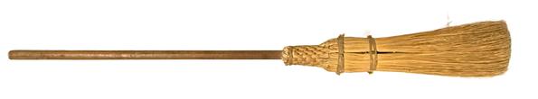 M167 Handmade Hearth Broom with hand-hewn handle and intricately woven top. Before 1797, brooms in America were homemade. Tree branches were often used to sweep the floor and clean the ashes from the fireplaces. Sometimes crude brooms were fashioned by tying something on a stick or handle � such as straw, hay, fine twigs or corn husks. This is a fine example of a handmade broom, from a private collection in Pennsylvania.  Great condition with wonderful patina. Overall length: 44 &frac12;�. 