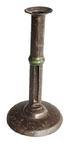 L372D Early 19th century Wedding band hog scraper candle stick -Unmarked. Sturdy sheet iron construction with brass wedding band. No evidence of ever having a finge