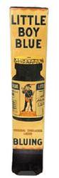  M82 Early 20th century Advertising tin wall dispenser rack for �Little Boy Blue Bluing�. This dispenser was made to hold individual glass bottles of laundry bluing, a product used to whiten and brighten clothes by canceling out yellow tones. Marked on lower right side �Made In U.S.A. Amer. Can. Co.� Circa 1910-1920s.  Measurements: 4� wide x 2� deep at top x 3 &frac34;� deep at bottom dispenser opening x 18 &frac12;� tall.
